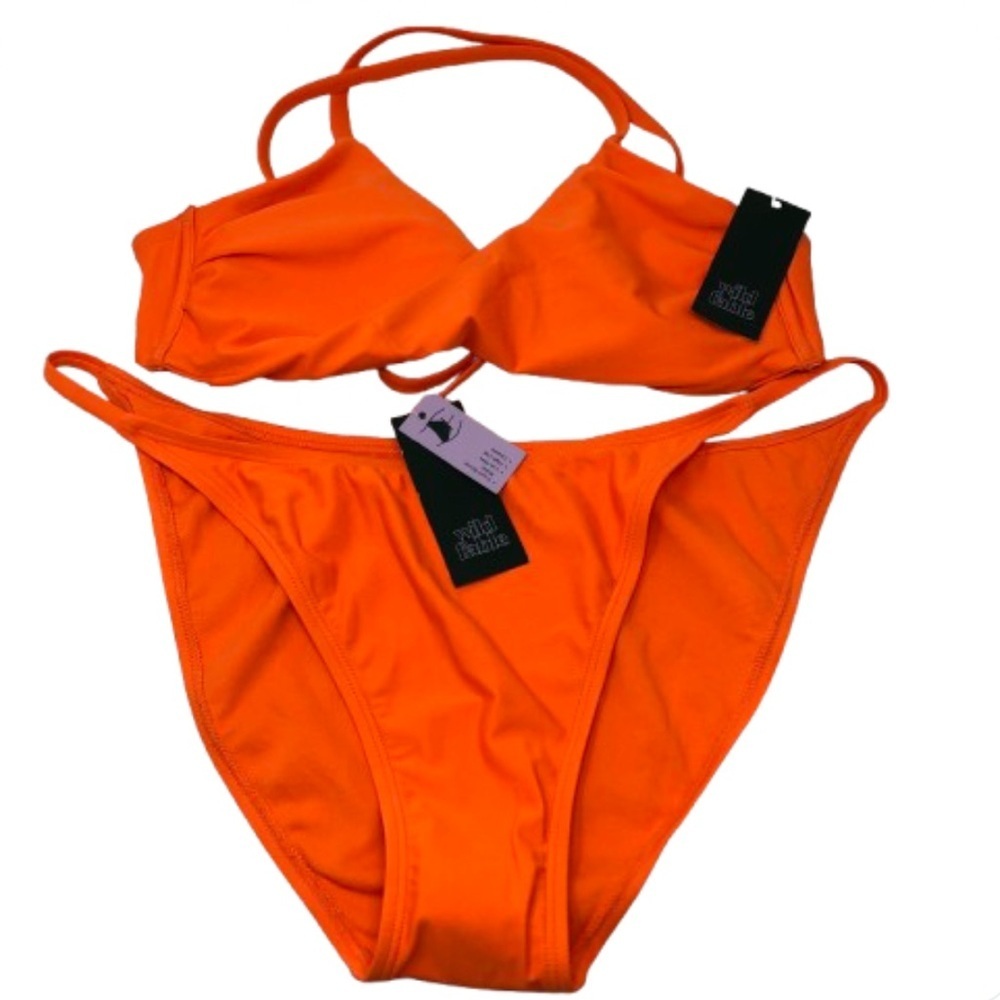 NWT Wild Fable Bikini Neon Orange Two Piece Size XL Bottom D/DD Top